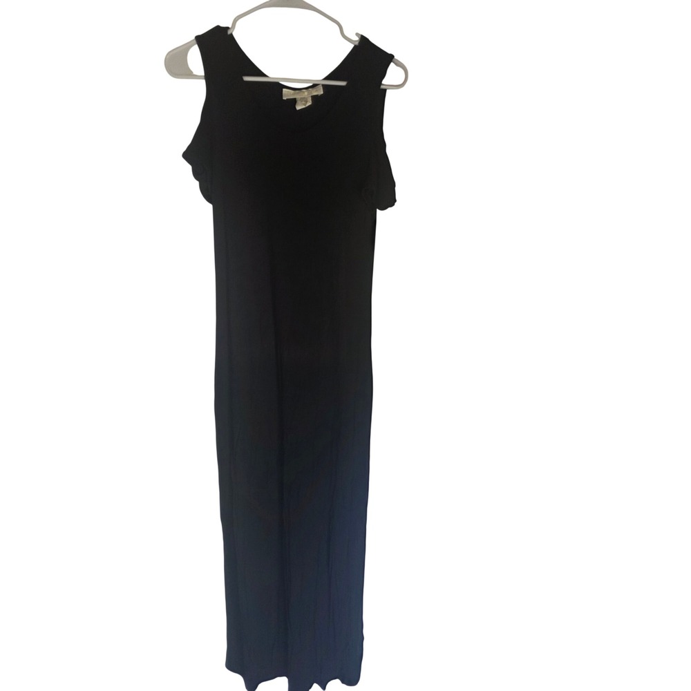 Love Kuza Black Cold Shoulder Maxi Dress Short Sleeve Scoop Neck Small Womans